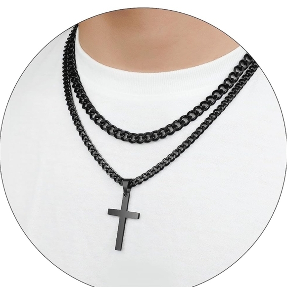 None Other - Black Cross Pendant Necklace
